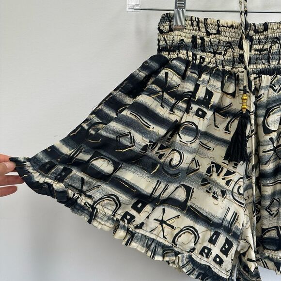 Black Silk Two Piece Halter Top & Short Set Handmade Indian Tribal Print Size S - Picture 10 of 16